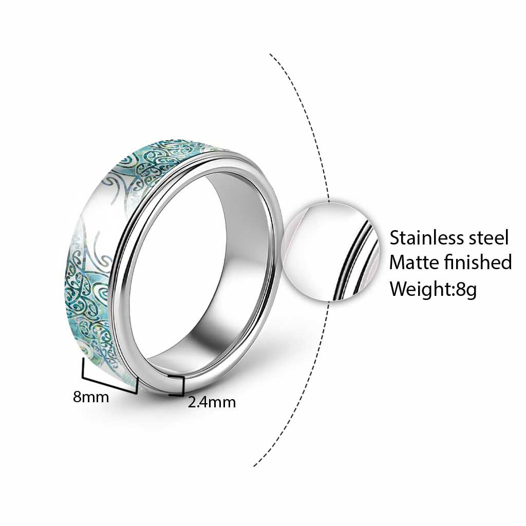 Aotearoa Maori Koru Curves Classic Ring Mossy Paua Shell LT7 - Polynesian Pride