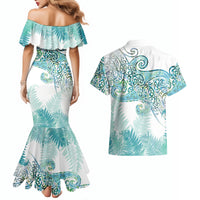 Aotearoa Maori Koru Curves Couples Matching Mermaid Dress and Hawaiian Shirt Mossy Paua Shell LT7 - Polynesian Pride