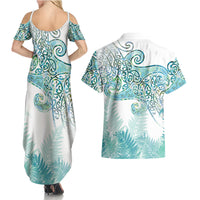 Aotearoa Maori Koru Curves Couples Matching Summer Maxi Dress and Hawaiian Shirt Mossy Paua Shell LT7 - Polynesian Pride