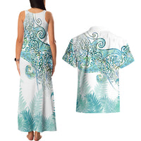 Aotearoa Maori Koru Curves Couples Matching Tank Maxi Dress and Hawaiian Shirt Mossy Paua Shell LT7 - Polynesian Pride
