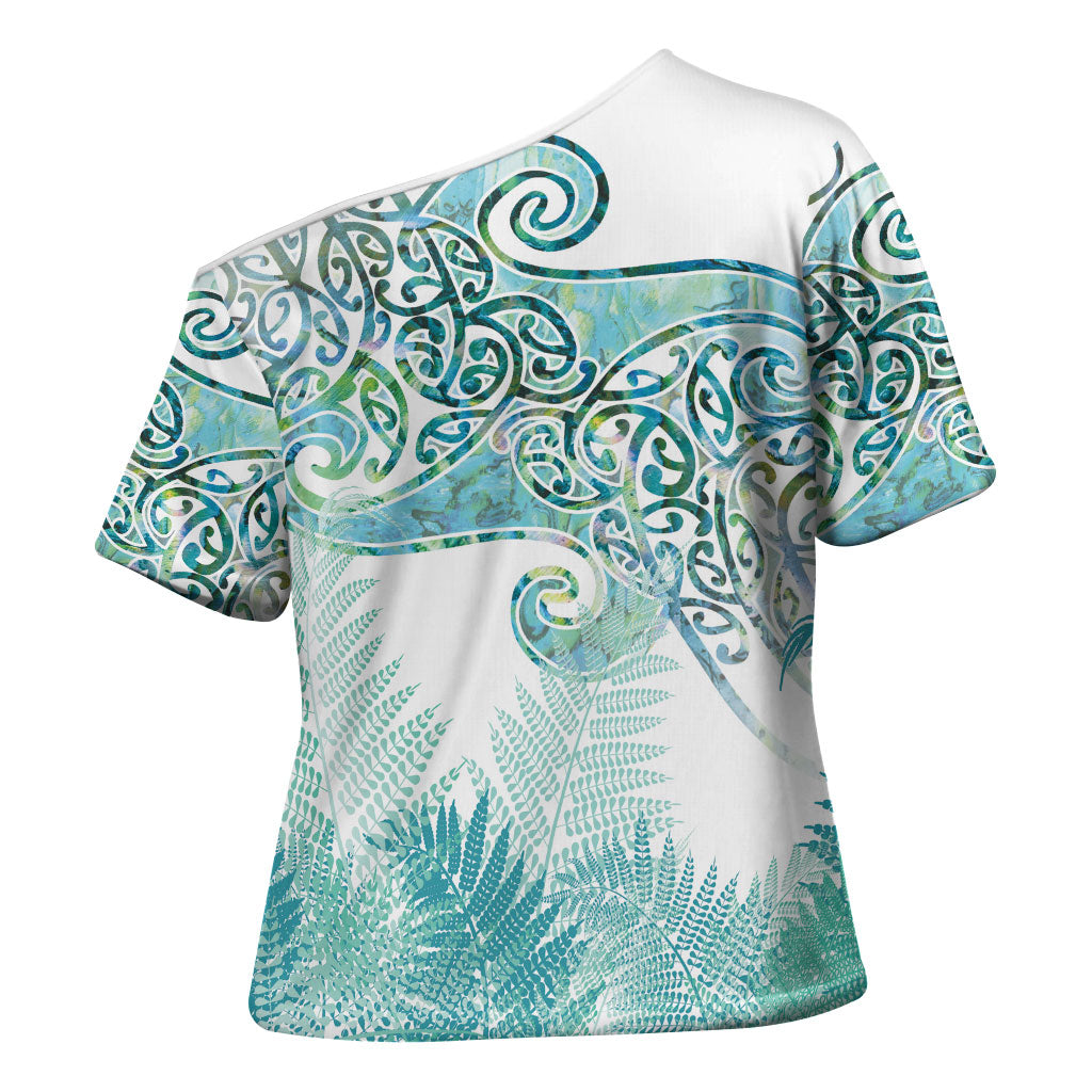 Aotearoa Maori Koru Curves Cross Shoulder Shirt Mossy Paua Shell LT7 - Polynesian Pride