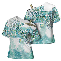 Aotearoa Maori Koru Curves Cross Shoulder Shirt Mossy Paua Shell LT7 - Polynesian Pride