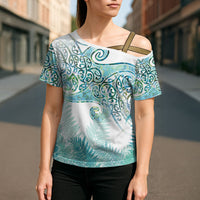 Aotearoa Maori Koru Curves Cross Shoulder Shirt Mossy Paua Shell LT7 - Polynesian Pride