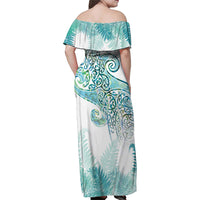 Aotearoa Maori Koru Curves Family Matching Off Shoulder Maxi Dress and Hawaiian Shirt Mossy Paua Shell