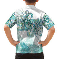 Aotearoa Maori Koru Curves Family Matching Off Shoulder Short Dress and Hawaiian Shirt Mossy Paua Shell