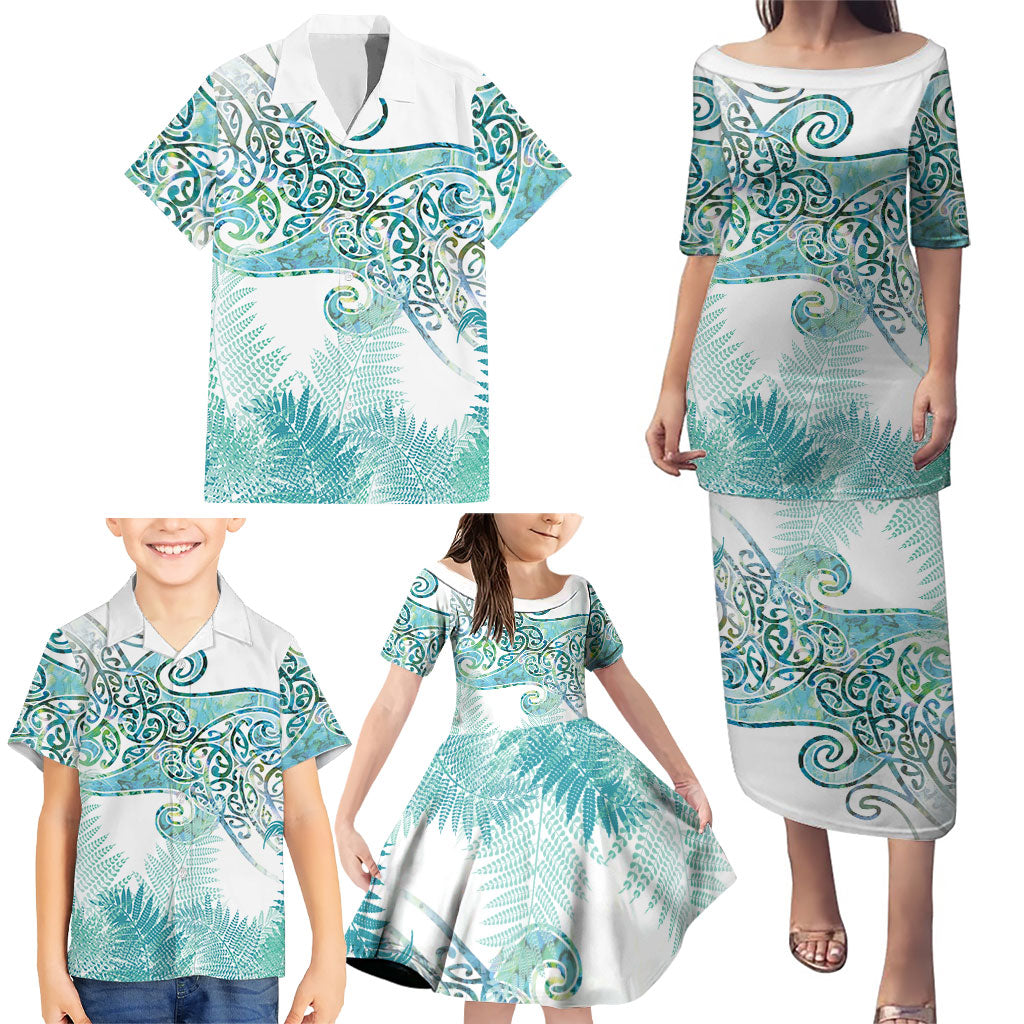 Aotearoa Maori Koru Curves Family Matching Puletasi and Hawaiian Shirt Mossy Paua Shell LT7 - Polynesian Pride