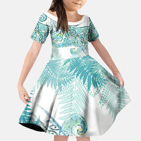 Aotearoa Maori Koru Curves Family Matching Short Sleeve Bodycon Dress and Hawaiian Shirt Mossy Paua Shell