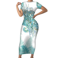 Aotearoa Maori Koru Curves Family Matching Short Sleeve Bodycon Dress and Hawaiian Shirt Mossy Paua Shell