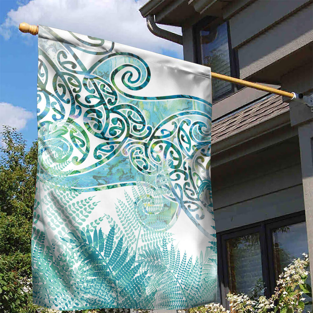 Aotearoa Maori Koru Curves Garden Flag Mossy Paua Shell LT7 - Polynesian Pride