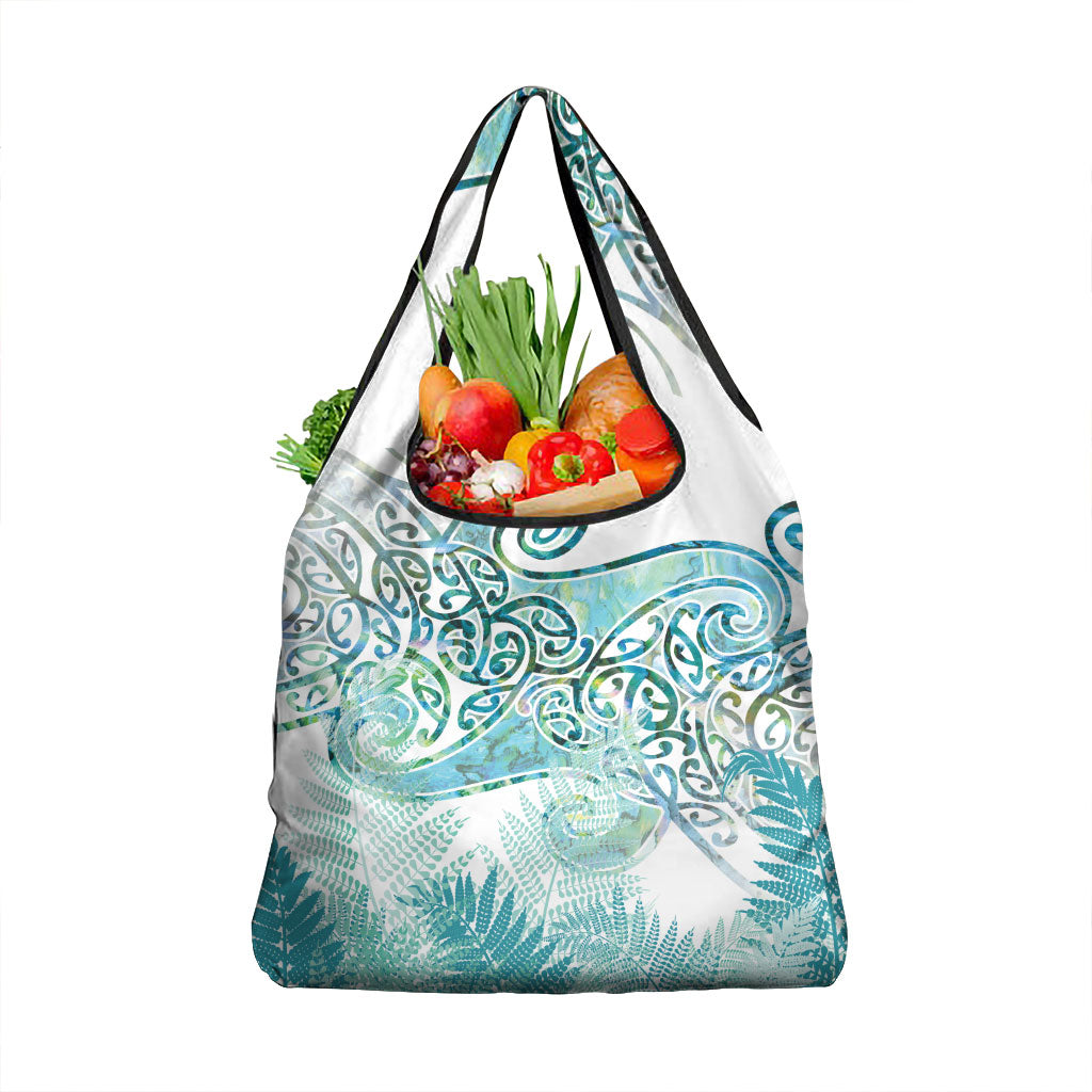 Aotearoa Maori Koru Curves Grocery Bag Mossy Paua Shell