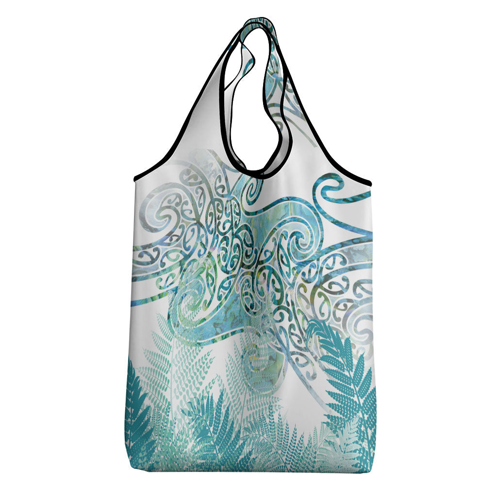 Aotearoa Maori Koru Curves Grocery Bag Mossy Paua Shell