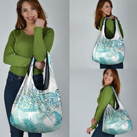Aotearoa Maori Koru Curves Grocery Bag Mossy Paua Shell