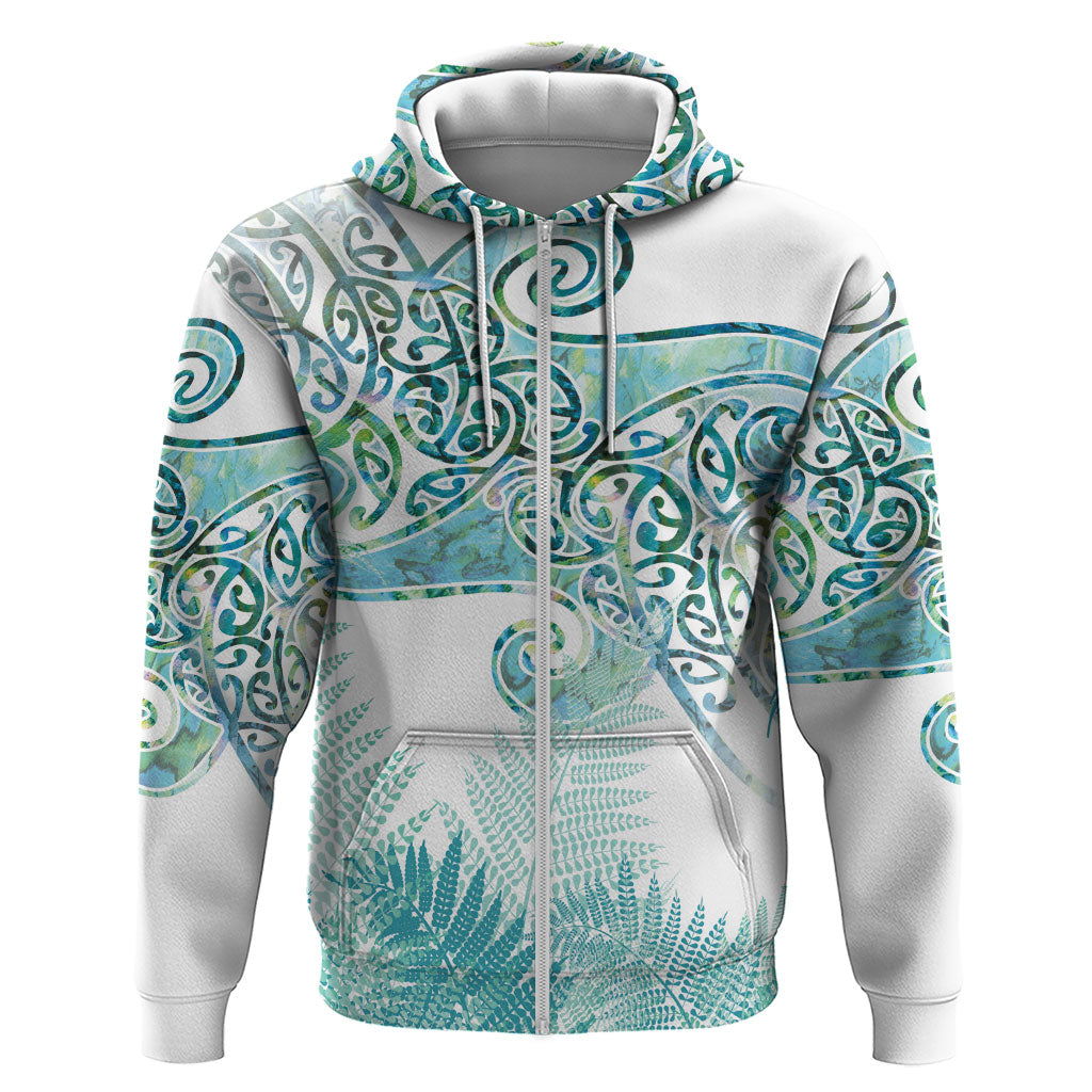 Aotearoa Maori Koru Curves Hoodie Mossy Paua Shell LT7 Zip Hoodie Green - Polynesian Pride