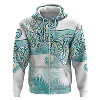 Aotearoa Maori Koru Curves Hoodie Mossy Paua Shell LT7 Zip Hoodie Green - Polynesian Pride