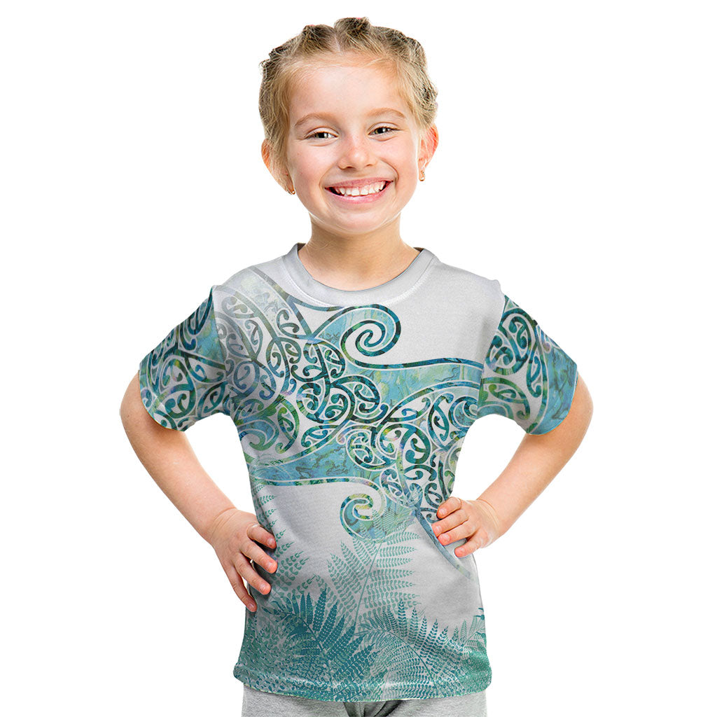 Aotearoa Maori Koru Curves Kid T Shirt Mossy Paua Shell LT7 Green - Polynesian Pride