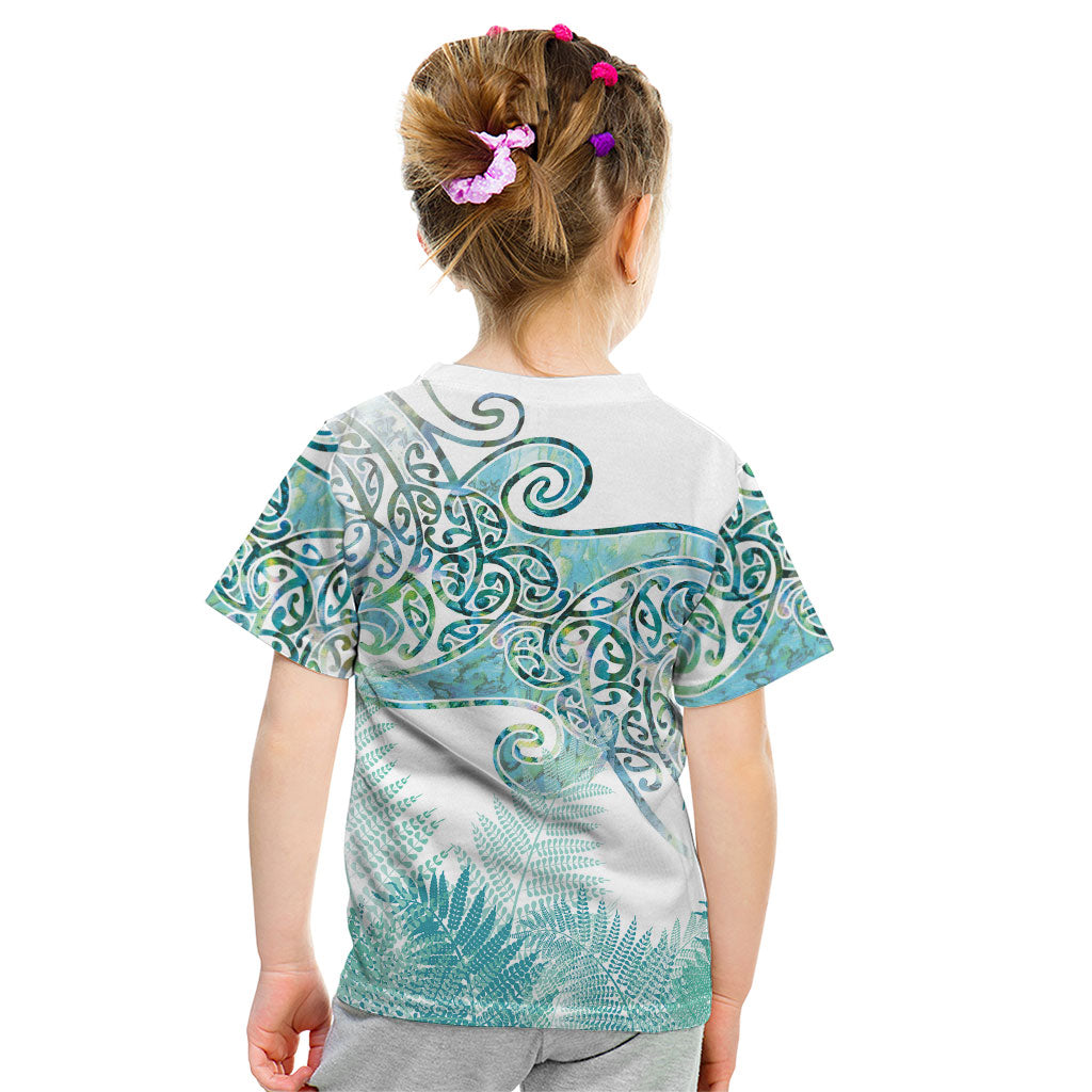 Aotearoa Maori Koru Curves Kid T Shirt Mossy Paua Shell LT7 - Polynesian Pride