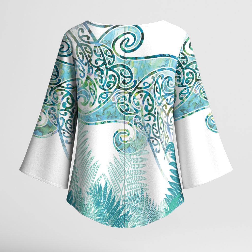 Aotearoa Maori Koru Curves Kimono Sleeve Blouse Mossy Paua Shell LT7 - Polynesian Pride