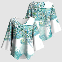 Aotearoa Maori Koru Curves Kimono Sleeve Blouse Mossy Paua Shell LT7 - Polynesian Pride