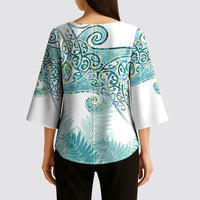Aotearoa Maori Koru Curves Kimono Sleeve Blouse Mossy Paua Shell LT7 - Polynesian Pride