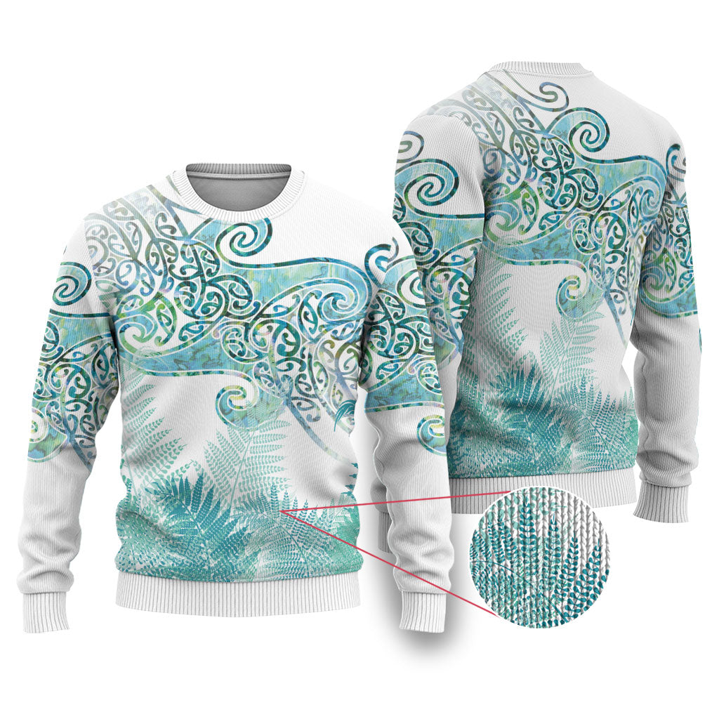 Aotearoa Maori Koru Curves Ugly Christmas Sweater Mossy Paua Shell LT7 Green - Polynesian Pride