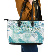 Aotearoa Maori Koru Curves Leather Tote Bag Mossy Paua Shell LT7 - Polynesian Pride