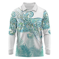 Aotearoa Maori Koru Curves Long Sleeve Polo Shirt Mossy Paua Shell LT7 Green - Polynesian Pride