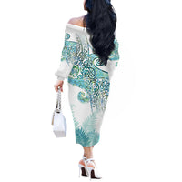 Aotearoa Maori Koru Curves Off The Shoulder Long Sleeve Dress Mossy Paua Shell LT7 - Polynesian Pride