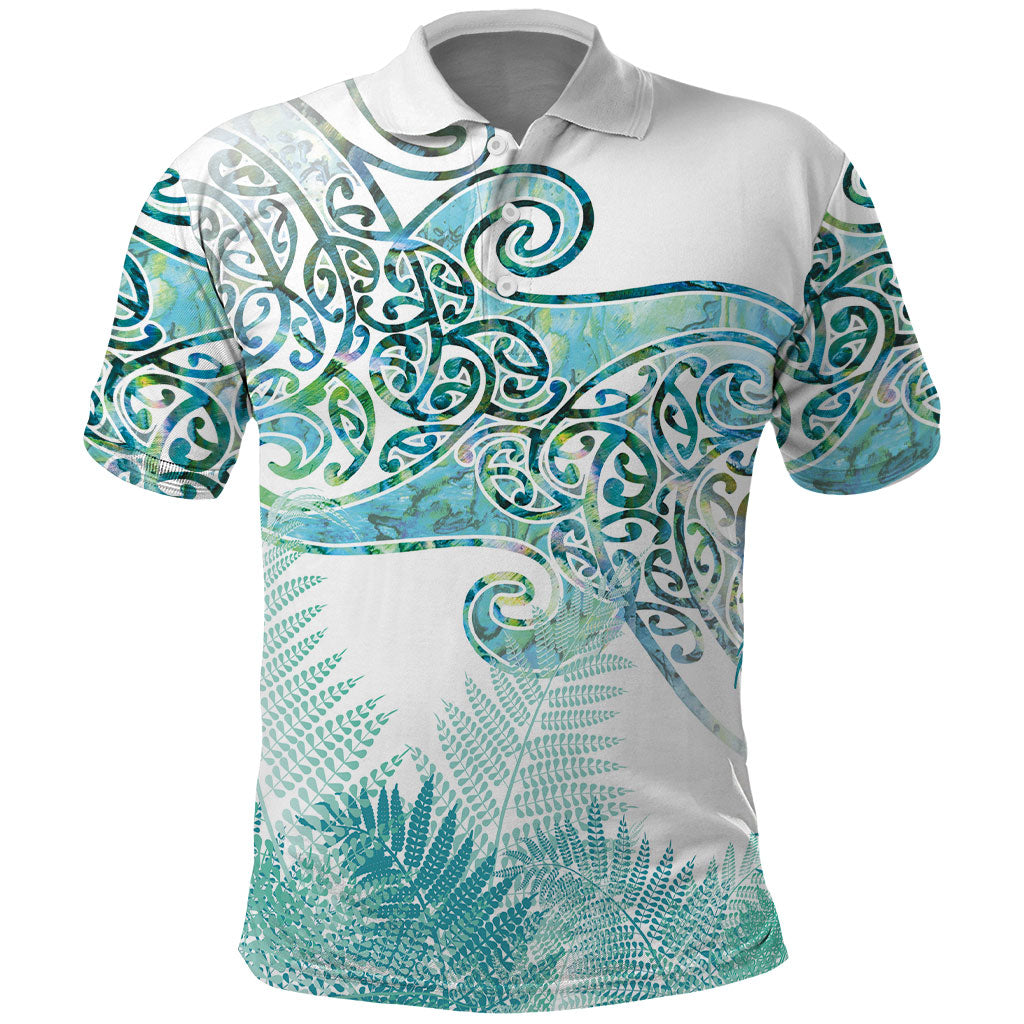 Aotearoa Maori Koru Curves Polo Shirt Mossy Paua Shell