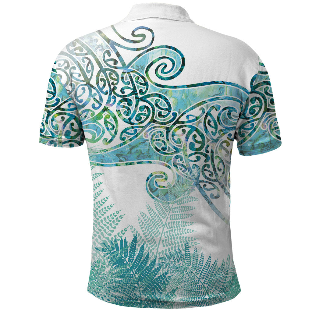 Aotearoa Maori Koru Curves Polo Shirt Mossy Paua Shell