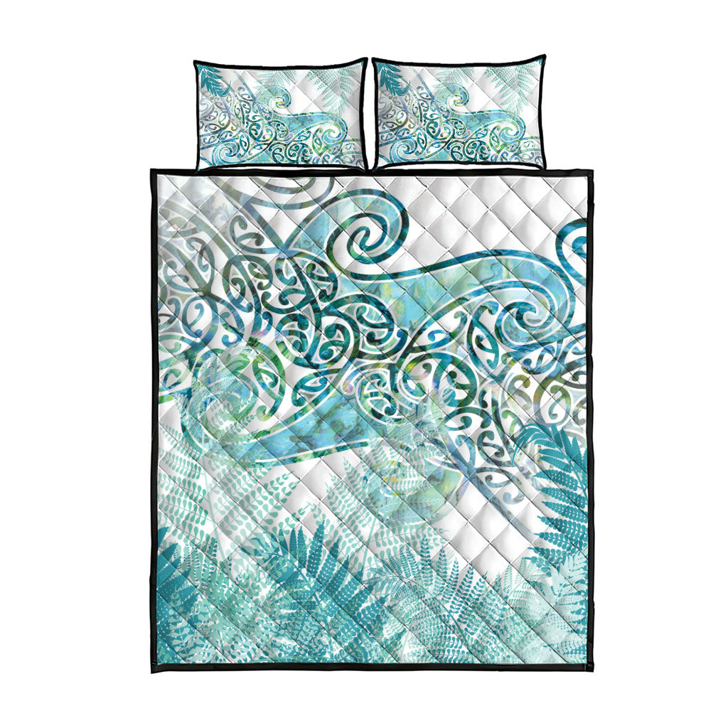 Aotearoa Maori Koru Curves Quilt Bed Set Mossy Paua Shell