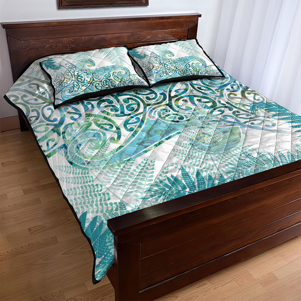 Aotearoa Maori Koru Curves Quilt Bed Set Mossy Paua Shell