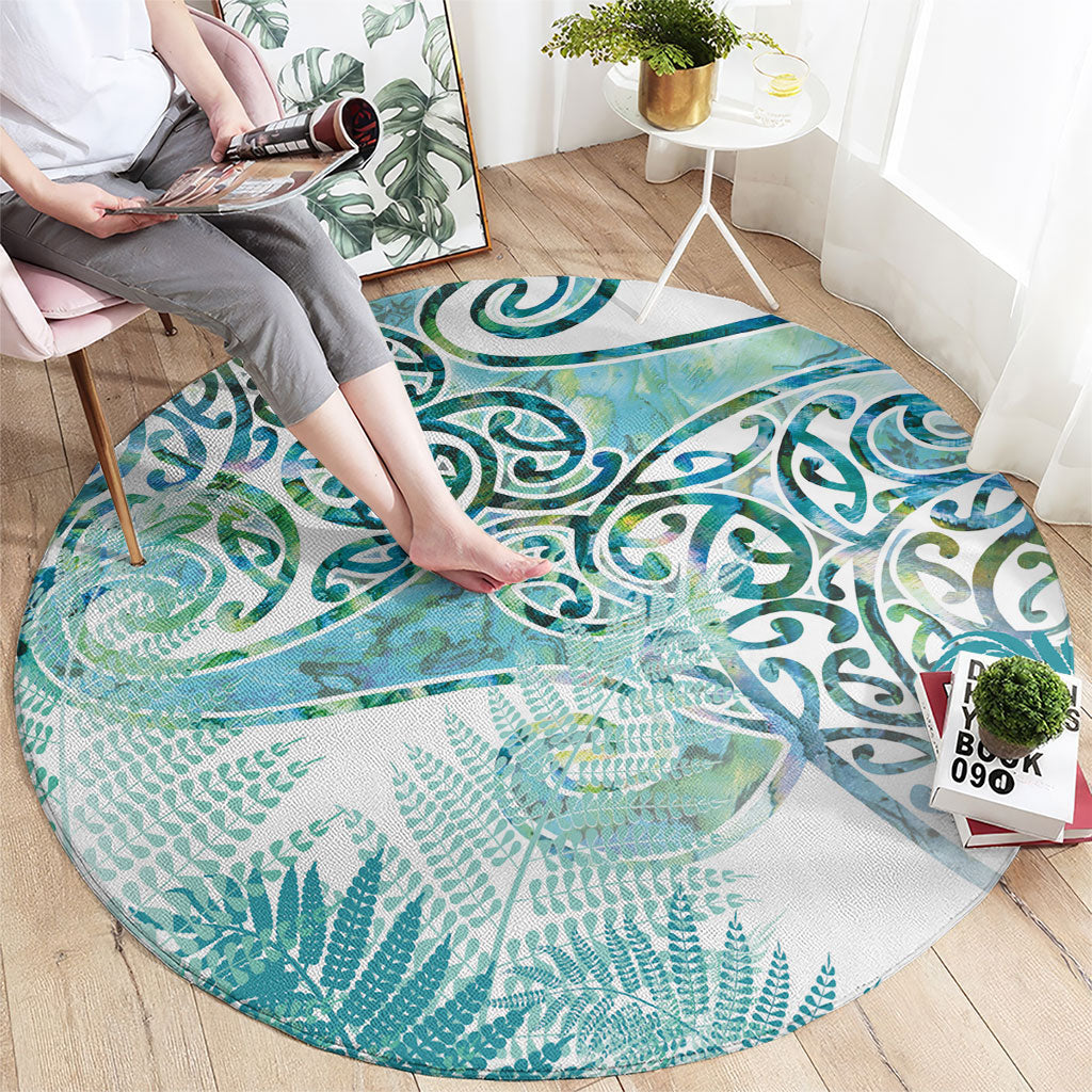Aotearoa Maori Koru Curves Round Carpet Mossy Paua Shell LT7 - Polynesian Pride