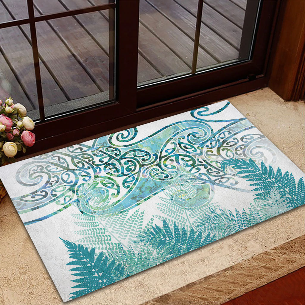 Aotearoa Maori Koru Curves Rubber Doormat Mossy Paua Shell LT7 - Polynesian Pride