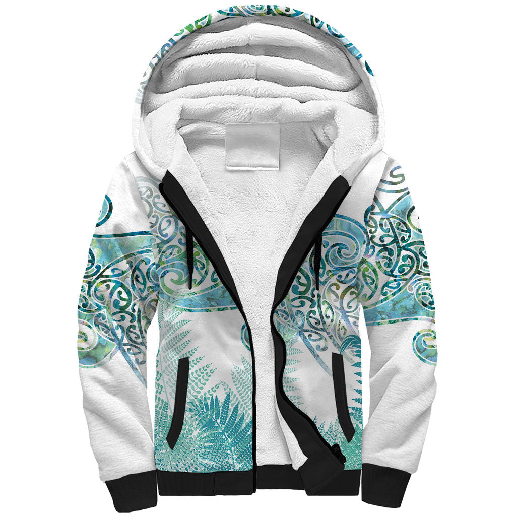 Aotearoa Maori Koru Curves Sherpa Hoodie Mossy Paua Shell LT7 Unisex Green - Polynesian Pride