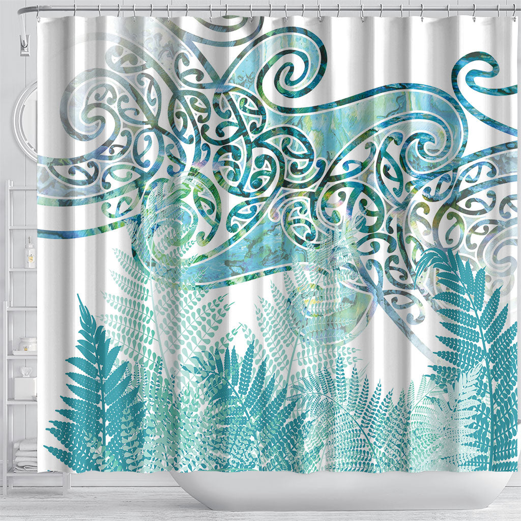 Aotearoa Maori Koru Curves Shower Curtain Mossy Paua Shell LT7 - Polynesian Pride
