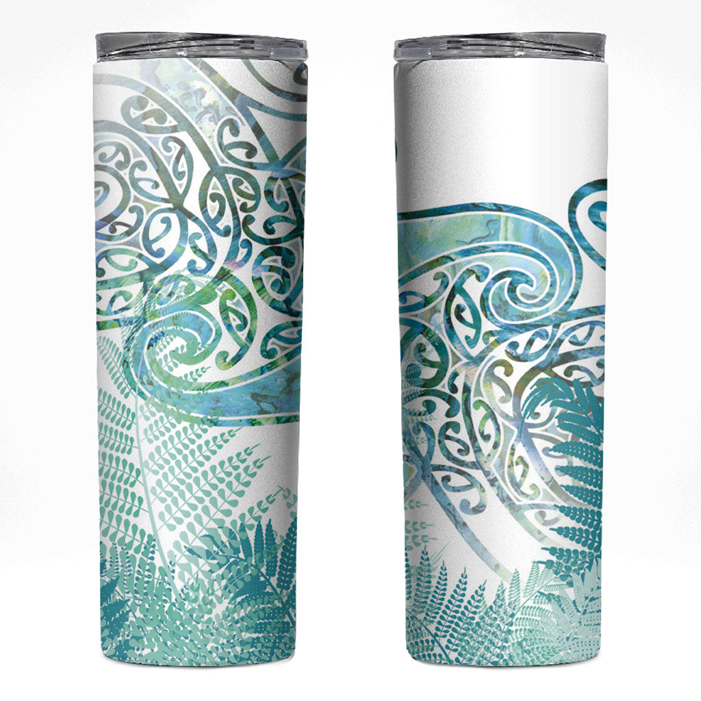 Aotearoa Maori Koru Curves Skinny Tumbler Mossy Paua Shell LT7 Green - Polynesian Pride