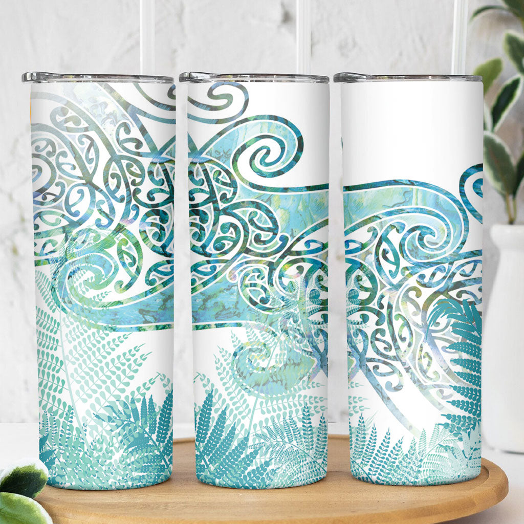 Aotearoa Maori Koru Curves Skinny Tumbler Mossy Paua Shell LT7 - Polynesian Pride