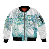 Aotearoa Maori Koru Curves Sleeve Zip Bomber Jacket Mossy Paua Shell LT7 Unisex Green - Polynesian Pride