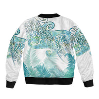Aotearoa Maori Koru Curves Sleeve Zip Bomber Jacket Mossy Paua Shell LT7 - Polynesian Pride