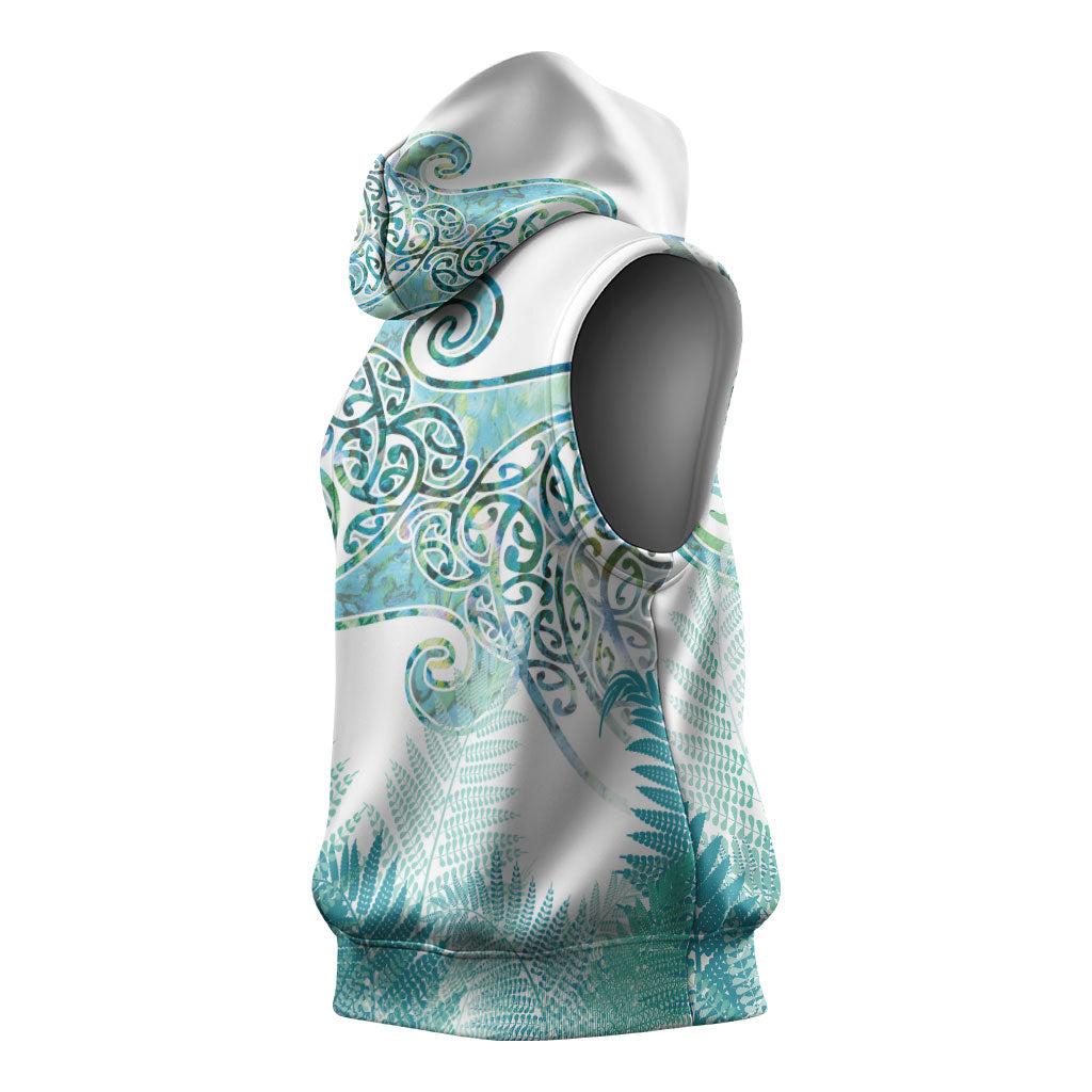 Aotearoa Maori Koru Curves Sleeveless Hoodie Mossy Paua Shell LT7 - Polynesian Pride