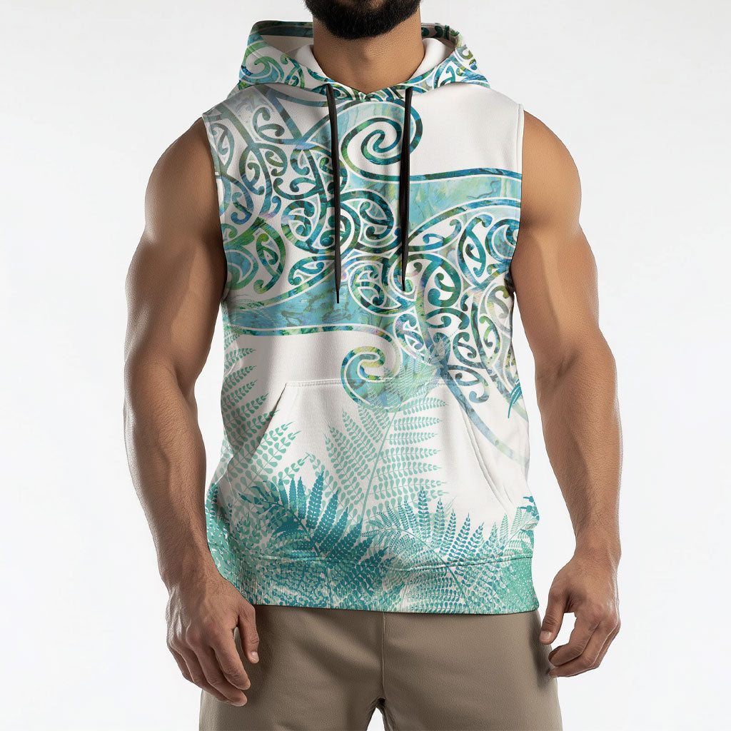 Aotearoa Maori Koru Curves Sleeveless Hoodie Mossy Paua Shell LT7 - Polynesian Pride