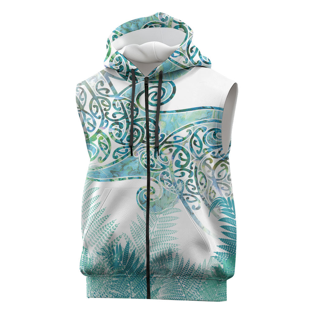 Aotearoa Maori Koru Curves Sleeveless Zip Hoodie Mossy Paua Shell LT7 Green - Polynesian Pride