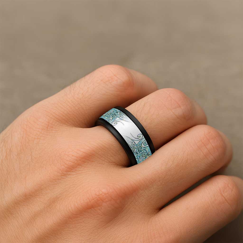 Aotearoa Maori Koru Curves Spinner Ring Mossy Paua Shell LT7 - Polynesian Pride