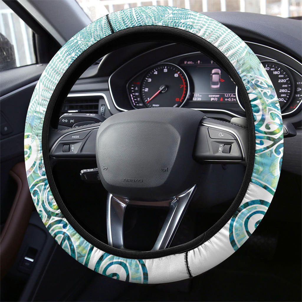 Aotearoa Maori Koru Curves Steering Wheel Cover Mossy Paua Shell LT7 - Polynesian Pride