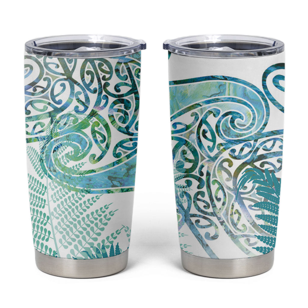 Aotearoa Maori Koru Curves Tumbler Cup Mossy Paua Shell LT7 Green - Polynesian Pride