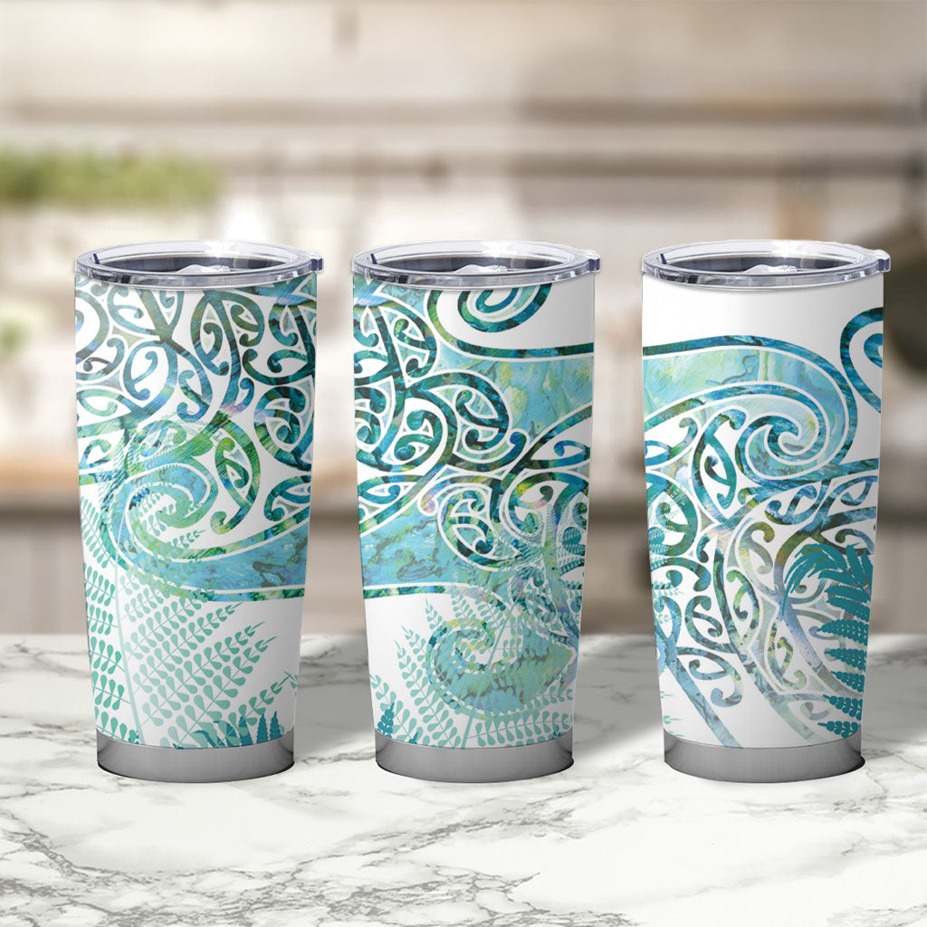 Aotearoa Maori Koru Curves Tumbler Cup Mossy Paua Shell LT7 - Polynesian Pride