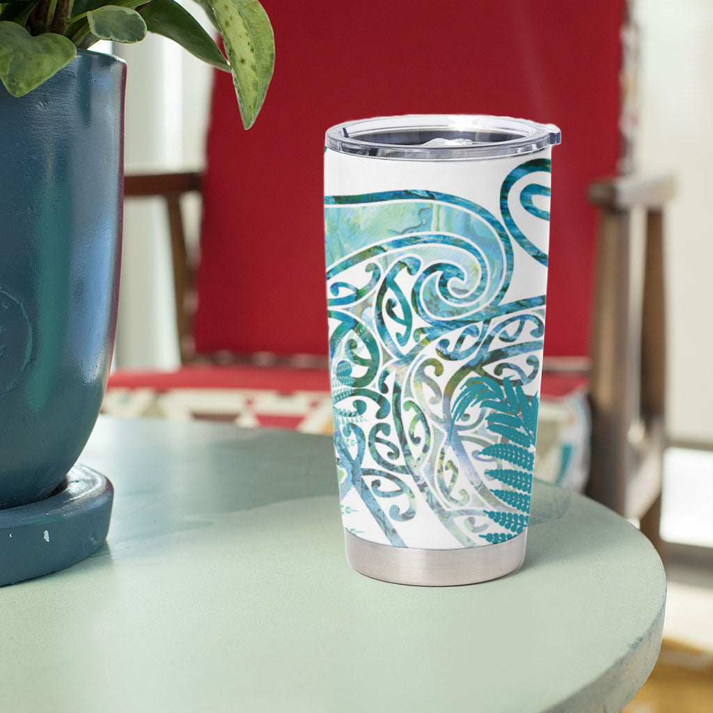 Aotearoa Maori Koru Curves Tumbler Cup Mossy Paua Shell LT7 - Polynesian Pride
