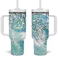 Aotearoa Maori Koru Curves Tumbler With Handle Mossy Paua Shell LT7 One Size: 40 oz Green - Polynesian Pride