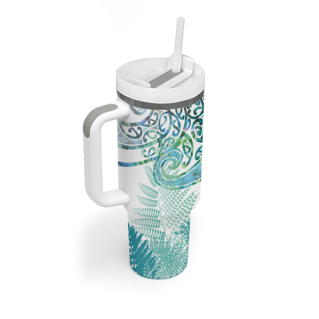 Aotearoa Maori Koru Curves Tumbler With Handle Mossy Paua Shell LT7 - Polynesian Pride