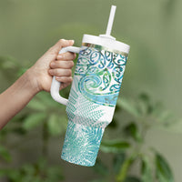 Aotearoa Maori Koru Curves Tumbler With Handle Mossy Paua Shell LT7 - Polynesian Pride